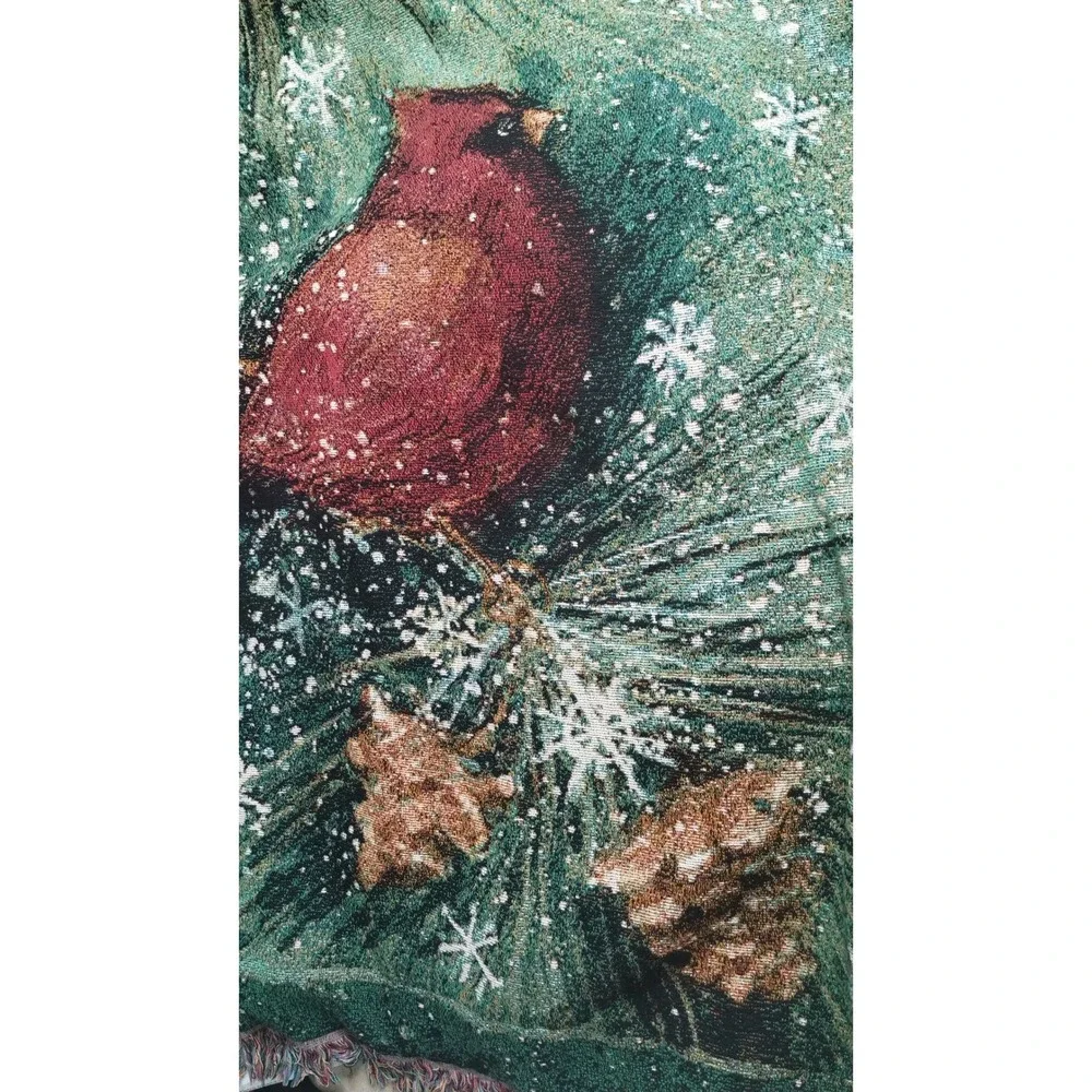Winter Cardinal Tapestry Throw Blanket‎ by Susan Winget 46x59 Snow Pinecone USA